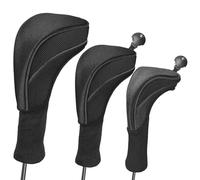 YOFAPA 3 Pcs Golf Club Head Covers, Driver Wood Fairway Headcovers Set, Protective Anti-Scratch Sleeves, Elastic Long Neck, Easy Identification, Black & Red