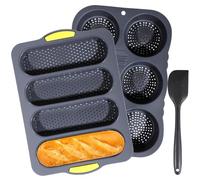 YOFAPA 3 PCS Silicone Baguette Pan and Hamburger Bun Pan Set,Non-Stick French Bread Baking Mold,4 Wave French Bread Baking Tray,6 Cup Hamburger Bun Mold with Scraper