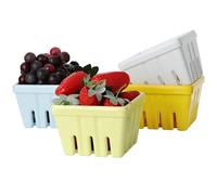 YOFAPA 4 Pcs Berry Baskets, Square Fruit Bowls with Holes, Rustic Kitchen Decor Fruit Bowls, Colorful Imitation Ceramic Fruit Bowl, Small Fruit Containers for Berries, Nuts, Candies