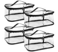 YOFAPA 4 Pcs PVC Clear Travel Cosmetic Bags Set, Waterproof and Foldable Zip Storage Bags, Multi-Functional Storage Organizers Bag with Handles