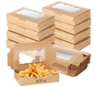 YOFAPA 50 Pcs Kraft Food Boxes, Take Out Food Containers, Disposable Kraft Brown Paper Lunch Boxes with Clear Windows, Catering To Go Pastry Box, Lunch Meal Box for Picnic, Party