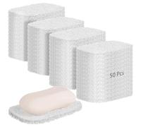 YOFAPA 50 Pcs Soap Savers Pads, Self Draining Lifting Pads, Soap Bar Holders for Travel, Portable Non-Slip, White Soap Dishes for Shower, Cleaning Supplies for Kitchen, Bathroom