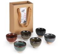 YOFAPA 6 PCS Chinese Ceramic Kung Fu Tea Set, Patterns Japanese Tea Cups, Sake Cups, Ceramic Tea Cup, Ceramic Tea Set for Gifts (Deep Color)