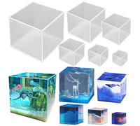 YOFAPA 6 Pcs Clear Silicone Cube Molds for Resin DIY, Transparent Quality Square Molds, Ideal for Crafts, Jewelry, Keychains, and Decorative Art, Includes Sizes 0.6 in (1.5 cm) to 3.9 in (10 cm)