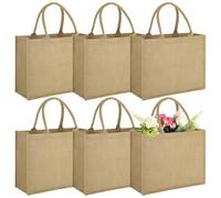 YOFAPA 6 Pcs Jute Burlap Tote Bag - Reusable Large Shopping Bag with Handles, Easy DIY Crafts Bags for Grocery, Shopping, Bridesmaid Wedding,39 x 31 x 15 cm