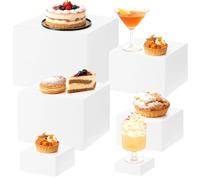 YOFAPA 6 Pcs Square Acrylic Display Risers Set, 3-8 in Food Stands, White Buffet Risers, Multi-Size Dessert Table Display Set for Parties, Collectibles, Merchandise