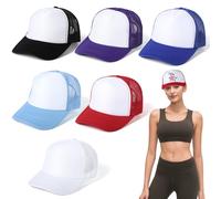 YOFAPA 6 PCS Trucker Hats with Sublimation Blank, Mesh Polyester Baseball Hats, Adjustable Unisex Baseball Snapback Caps, Summer Trucker Mesh Caps for Men Women Multicolour