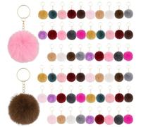 YOFAPA 60 Pcs Pom Poms Keychains, Colorful Pom Poms Keychains, Faux Fur Ball Keychain, Fluffy Balls Keychain for Car Bag Luggage Phone Case Charm