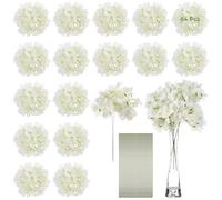 YOFAPA 64 PCS Artificial Hydrangea Flowers, Silk Hydrangea for Wedding Centerpiece, Faux White Silk Flowers with Stems for Bouquets, Aisle Arrangements, Event Decor
