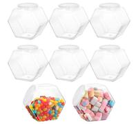 YOFAPA 8 PCS Hexagon Plastic Jars, Clear Cookie Jars with Airtight Lids, Candy Jars, Wide Round Mouth Snacks Dog Food Candy Containers, Reusable Coffee Candy Display for Gifts and Storage