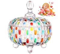 YOFAPA Colorful Glass Candy Box, Hand-Painted Crystal Food Storage Jar with Lid, Decorative Candy Bowl, Jewelry Storage Container, Luxurious Appetizer Server for Cookies, Nuts, Chocolates