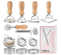 YOFAPA Dumpling Maker Kit Set, 15 Pieces Empanadas Press, Ravioli Cutter, Pasta Cutter Wheel and Baking Mat for Ravioli, Stainless Sharp Dumpling Making Tool, Dumpling Making Tools