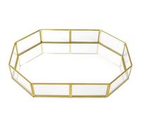 YOFAPA Gold Glass Mirrored Tray, Octagonal Glass Jewelry Storage Tray, Luxury Decorative Perfume and Cosmetics Organizer, Elegant Display Trays for Home, Bathroom and Dresser