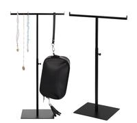 YOFAPA T-Shaped Bag Stand, Stainless Steel Handbag Stand, T Shaped Handbag Display Stand, Adjustable Handbag Rack, Double Hook Holder Necklace for Home Store Boutique Counter, Black