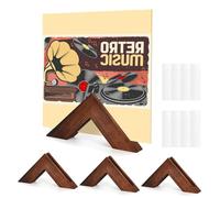 YOFAPA Vinyl Record Holder Set, 4 Pcs Triangle Record Brackets & 8 Pcs Double-Sided Tapes, Vintage Wooden Album Shelf for Vinyl Record Display, Wall-Mounted Record Collections Holders, Brown