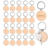 YOFAPA Wooden Keychain Blanks, 50 Pcs Blank Wood Keychains for Personalized DIY Crafts, Round Wood Keyring Blanks for DIY Key Chains, Christmas Pendants, Wall Hangings, Bag Decorations, Pet Tags