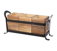 YOFAPA Wooden Utensil Caddy, 3-compartment Cutlery Holder, Metal Frame, Kitchen Countertop Organizer, Modern Design with Side Handles, Ideal for Kitchen and Dining Storage, 13 x 3.5 x 5.9
