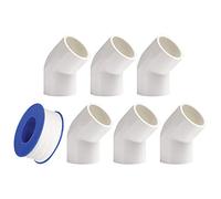 YOFASEN 6pcs 32mm 45° Elbow Plumbing Pipe Fittings Kit - PVC, Coupling & Elbow Connectors + Seal Tape