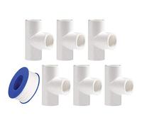 YOFASEN PVC 3 Way Tee Connectors, 20mm - Waste Compression Water Pipe Adapter - 6pcs Plumbing Pipe Fittings Coupling Connector with Seal Tape