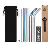 YOFASEN Reusable Straws Set - Metal Straws Multicolor Stainless Steel Straws 8.5 inch Drinking Straws for Cocktails Smoothies Hot Drinks, Style 1 - Set of 8