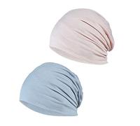 YOFASEN Slouchy Beanie Hat - Chemo Cancer Cotton Head Hat Sleep Cap Turban Headwear Stretch Muslim Headscarf for Women Men(2 Pack), Beige+Light Grey, One Size