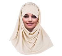 YOFASEN Slouchy Muslim Hat - Women Islamic Scarfs Beautiful Hijab Beanie Cap Shawl Headscarf, Beige, One Size