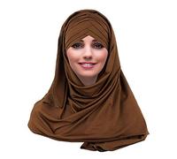 YOFASEN Slouchy Muslim Hat - Women Islamic Scarfs Beautiful Hijab Beanie Cap Shawl Headscarf, Coffee, One Size