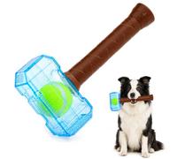 YoFellas Interactive Squeaky Dog Toy with Tennis Ball Inside, Hammer-Shaped Fetch Toy for Medium and Large Dogs, Blue