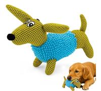 YoFellas Squeaky Plush Dog Toy - Durable Chew Toy for Small & Medium Dogs, Textured Fabric for Teeth Cleaning, Lightweight Training Toy with Squeaker (Yellow Dog)