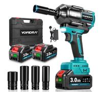 Yofidra 1100Nm Cordless Impact Wrench, 1/2" Brushless Wrench with 2×3.0Ah Batteries & Carry Box, LED Light, 3 Gears, Including 4 Sockets, Electric Rotary Impact Gun for Car, Truck, Workshop