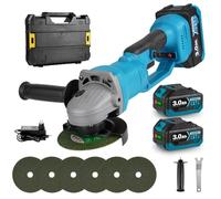 Yofidra 21V Cordless Angle Grinder 125mm, 10000rpm, 2X 3000mAh Batteries and Fast Charger, 6PCS Cutting Wheels Included