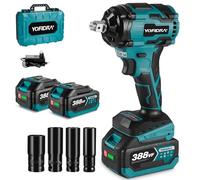 Yofidra Cordless Impact Driver 1000Nm Electric Wrench Brushless Motor Impact Gun, 4000RPM with 2Pcs 3000mAh Battery and 1Pcs Fast Charger