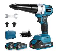 Yofidra Cordless Rivet Gun, Brushless Riveting Gun with 15,000N Torque, 20mm Stroke, Electric Rivet Gun with 2x2.0Ah Battery, Electric Drill Riveting Tool for Steel/Aluminium Rivets 2.4-5.0mm