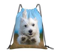 YOFIEN A Cute West Highland Terrier Puppy Running Water Drawstring Backpack Resistant String Bag for Women Men Sports Gym Sackpack