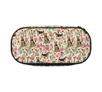 YOFIEN Airedale Terrier Floral Print,Small Pencil Case Large Capacity Pencil Pouch Office Stationery Organizer