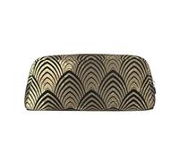 YOFIEN Art Deco Black Champaigne Gold Scales Seashells Pencil Case for Girls, Pen Pouch Organizer Pencil Bag with Zipper
