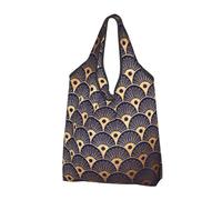 YOFIEN Art Deco Golden Blu Navy Seashells Foldable Tote Bag Reusable Large Capacity Shopping Bags