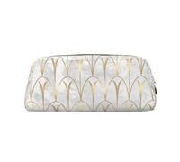 YOFIEN Art Deco Scales Geometry White Grey Gold Marble Pencil Case for Girls, Pen Pouch Organizer Pencil Bag with Zipper
