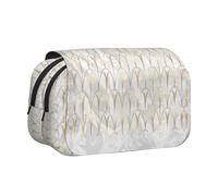 YOFIEN Art Deco Scales Geometry White Grey Gold Marble Pencil Pouch Portable Double Layer Stationery Organizer