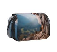 YOFIEN Australian Shepherd Mountains Aussie Pets Dogs Pencil Pouch Portable Double Layer Stationery Organizer