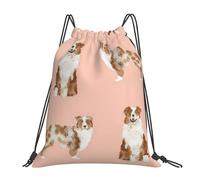 YOFIEN Australian Shepherd Red Merle Dog Simple Pink Water Drawstring Backpack Resistant String Bag for Women Men Sports Gym Sackpack