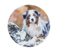YOFIEN Australian Shepherd Snow Winter Beautiful Dogs 8&8in Round Mouse Pad Sewn Edge Design