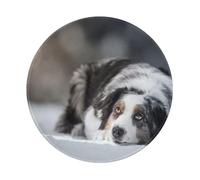 YOFIEN Australian Shepherd Winter Snow White Gray Dogs 8&8in Round Mouse Pad Sewn Edge Design