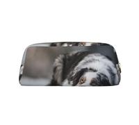 YOFIEN Australian Shepherd Winter Snow White Gray Dogs Pencil Case for Girls, Pen Pouch Organizer Pencil Bag with Zipper