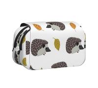 YOFIEN Autumn Leaves Hedgehog Pencil Pouch Portable Double Layer Stationery Organizer