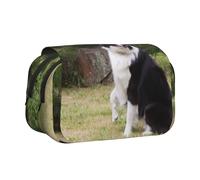 YOFIEN Bad Dog Border Collie Pencil Pouch Portable Double Layer Stationery Organizer