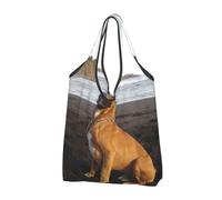 YOFIEN Beach Brown Boxer Dog Portrait Foldable Tote Bag Reusable Large Capacity Shopping Bags