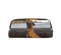 YOFIEN Beach Brown Boxer Dog Portrait Pencil Case for Girls, Pen Pouch Organizer Pencil Bag with Zipper