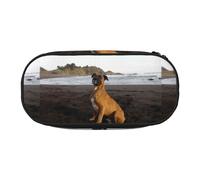 YOFIEN Beach Brown Boxer Dog Portrait,Small Pencil Case Large Capacity Pencil Pouch Office Stationery Organizer