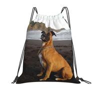YOFIEN Beach Brown Boxer Dog Portrait Water Drawstring Backpack Resistant String Bag for Women Men Sports Gym Sackpack